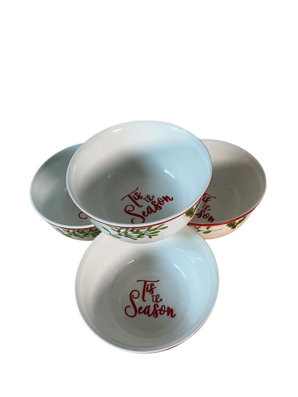 Tis The Season Set Of 4 Royal Norfolk 6” Holly Berry Xmas Soup Cereal Bowls-NEW